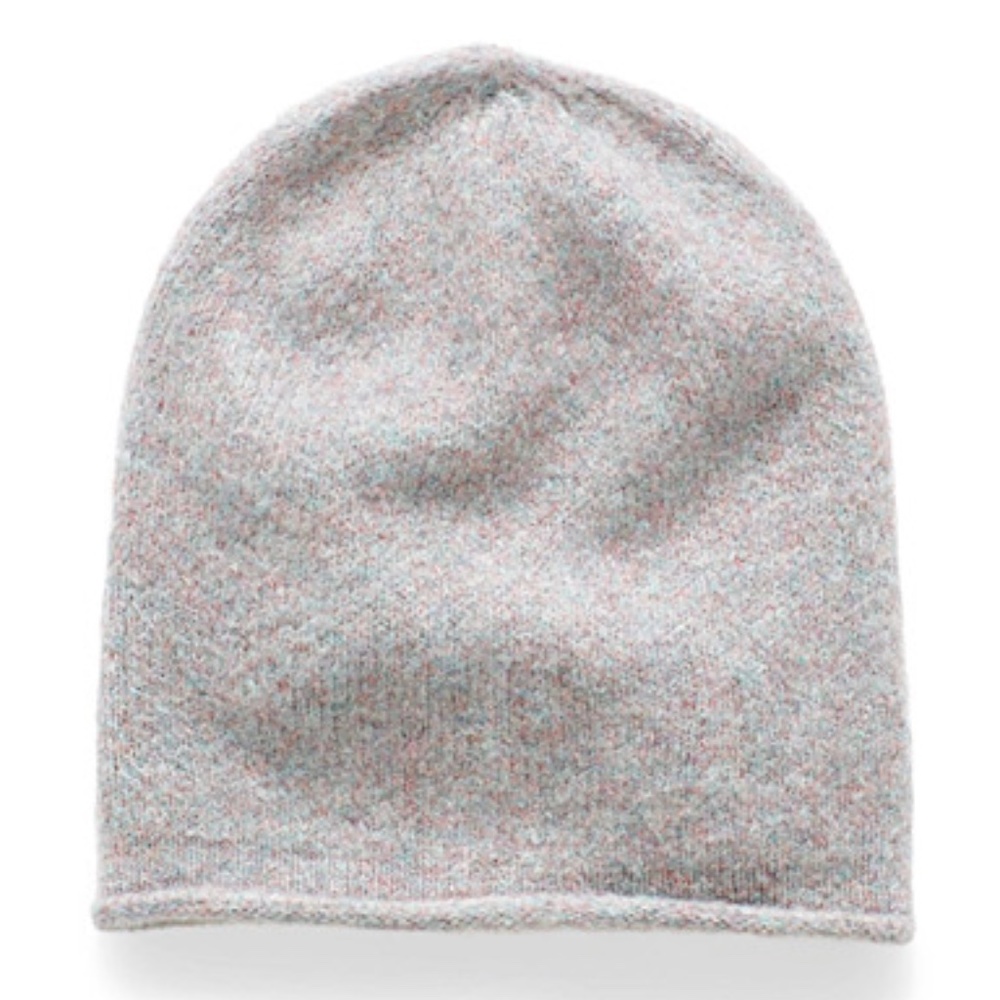 Lemon light gray wool blend rolled edge beanie tuque hat NWT